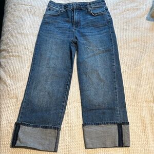 Wide-Leg Cuffed Blue Jeans